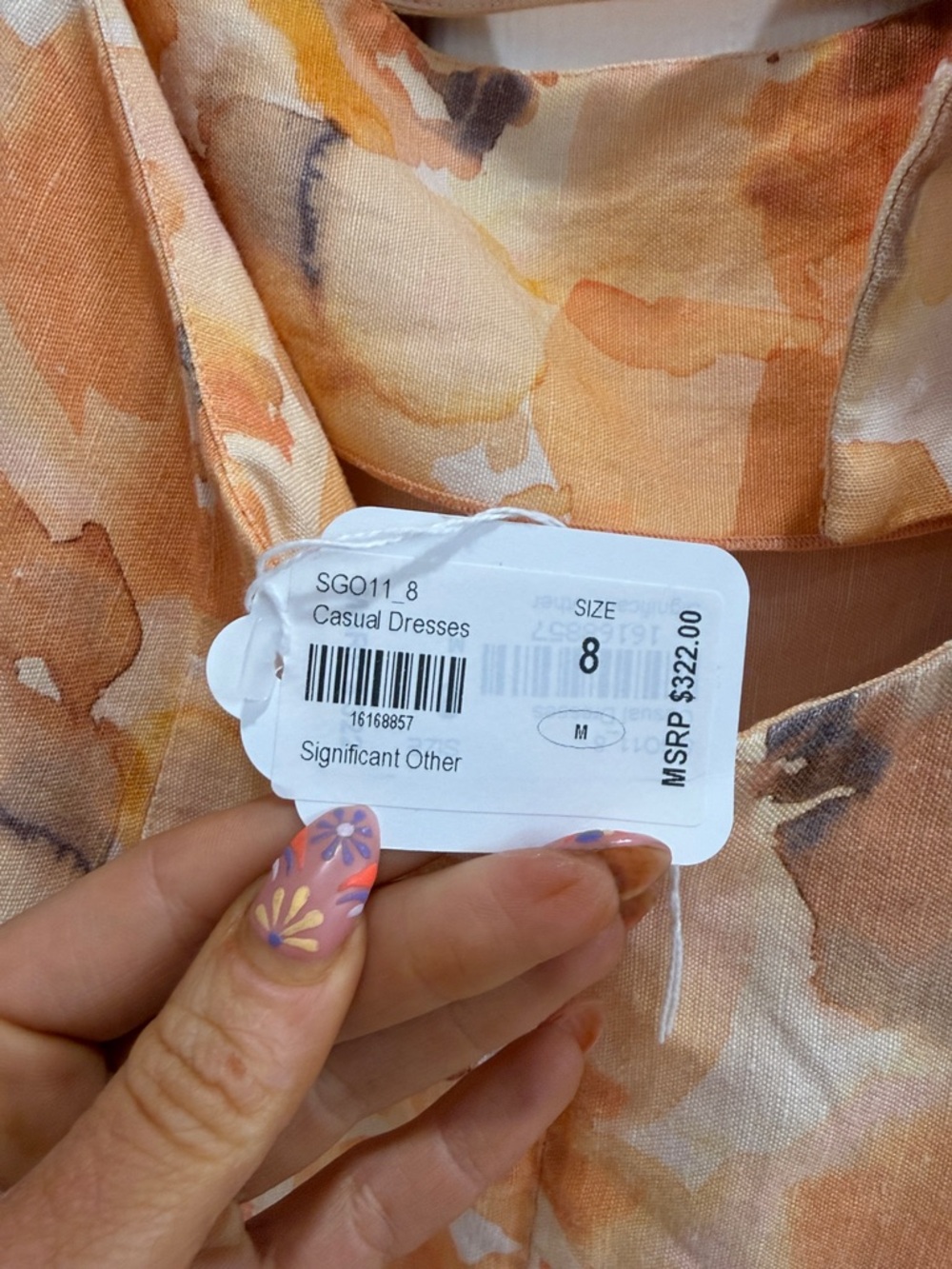 Puff-Sleeve Mini Dress in Soft Orange Watercolor - Picture 8 of 8